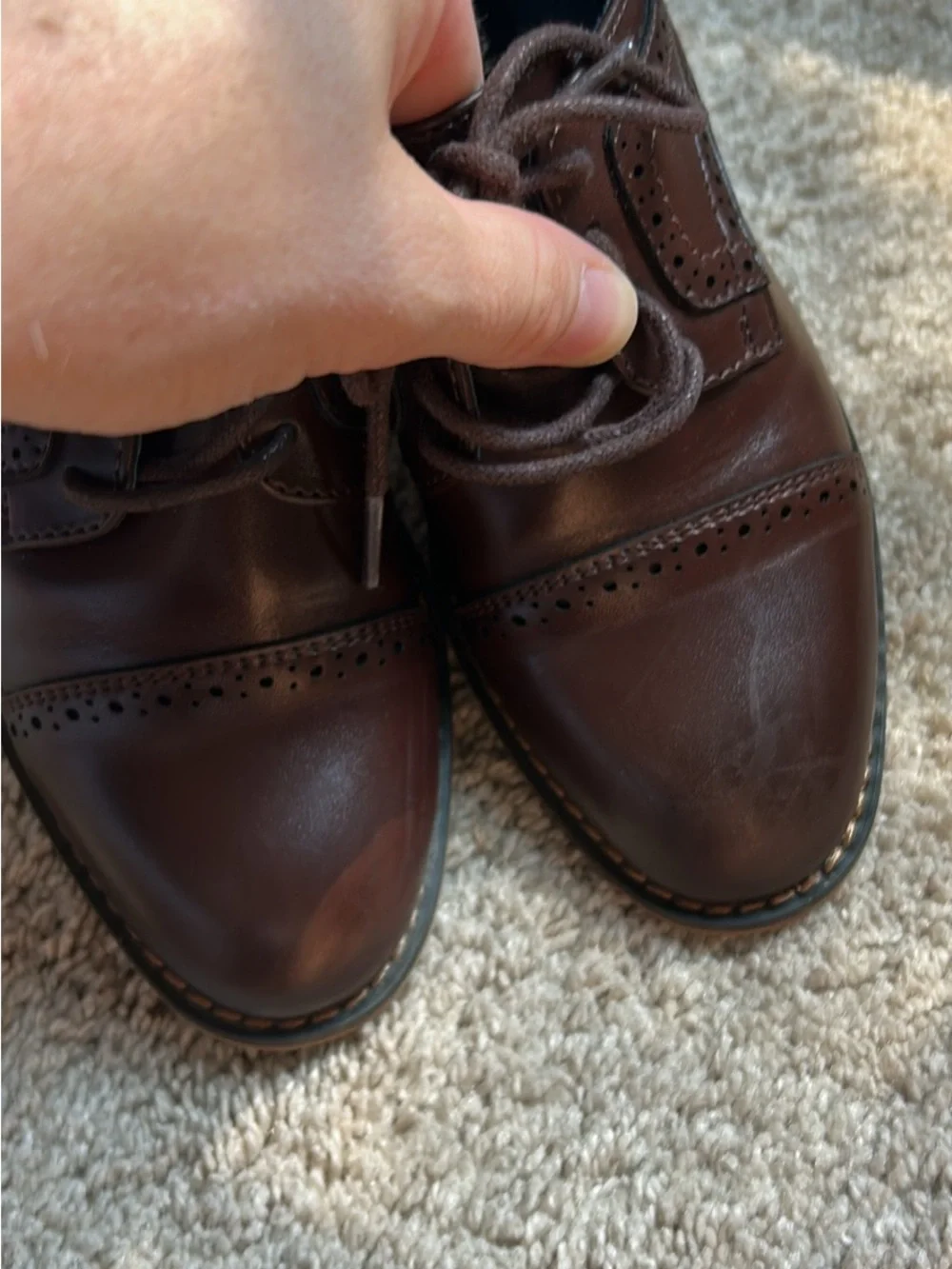 Boys' Brown Leather Wingtip Lace-Up Dress Shoes